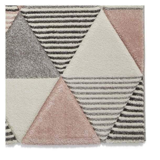 Stylish Grey & Rose Geometric Pattern Rug – Soft Triangular Design – Multiple Sizes