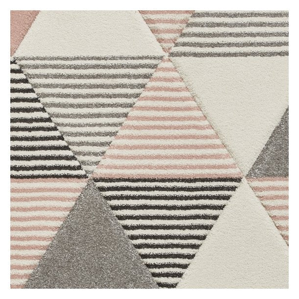 Stylish Grey & Rose Geometric Pattern Rug – Soft Triangular Design – Multiple Sizes