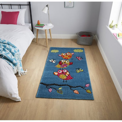 Adorable Blue Owl & Butterfly Rug - Fun Animal Design for Kids' Room - 120 x 170 cm