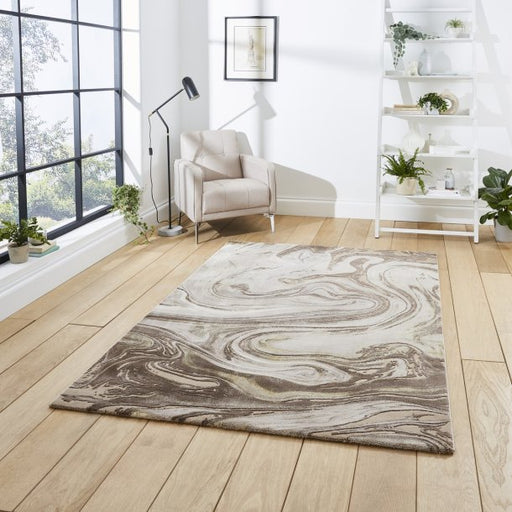 Luxurious Beige & Gold Swirl Marble Rug – Elegant Abstract Design – Multiple Sizes