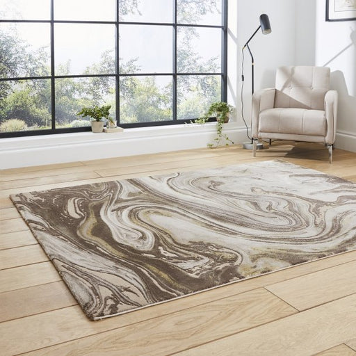 Luxurious Beige & Gold Swirl Marble Rug – Elegant Abstract Design – Multiple Sizes