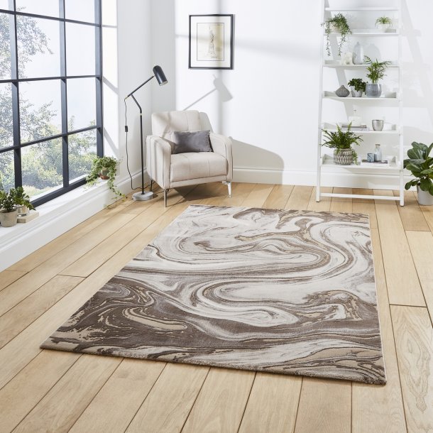 Rome Beige & Silver Living Room Rug