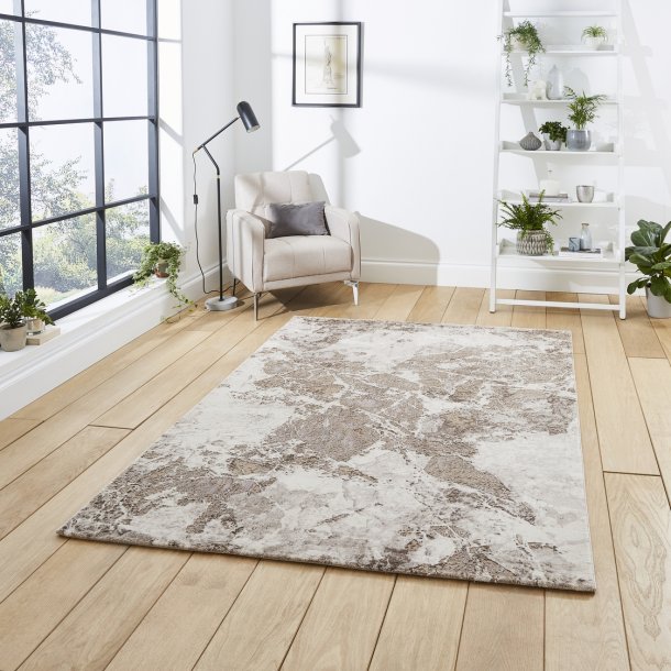 Modern Beige & Silver Abstract Area Rug – Soft Distressed Design for Elegant Interiors – Multiple Sizes