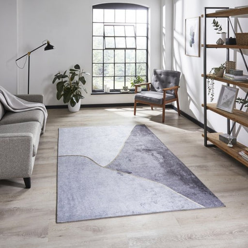 Modern Grey & Gold Abstract Shaded Rug – Luxurious Soft Texture – Multiple Sizes