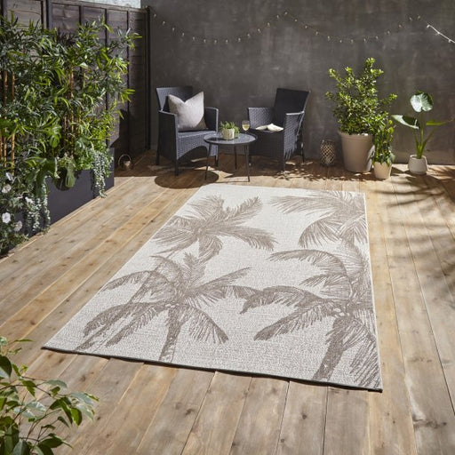 Adorable Beige Palm Tree Outdoor Area Rug - Tropical Botanical Design - Multiple Sizes Available