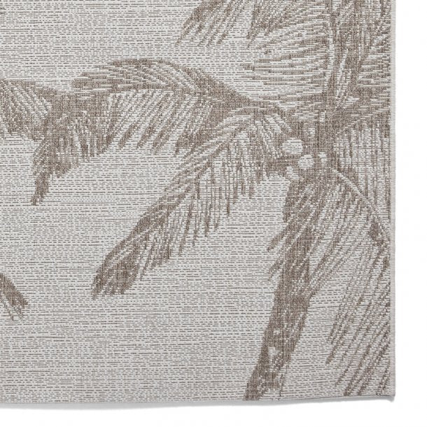 Beige Palm Tree Outdoor Area Rug - Tropical Botanical Design - Multiple Sizes