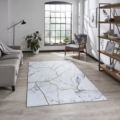 Luxurious Ivory & Gold Marble-Effect Rug – Modern Elegant Design – Multiple Sizes