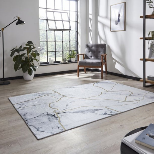 Luxurious Ivory & Gold Marble-Effect Rug – Modern Elegant Design – Multiple Sizes