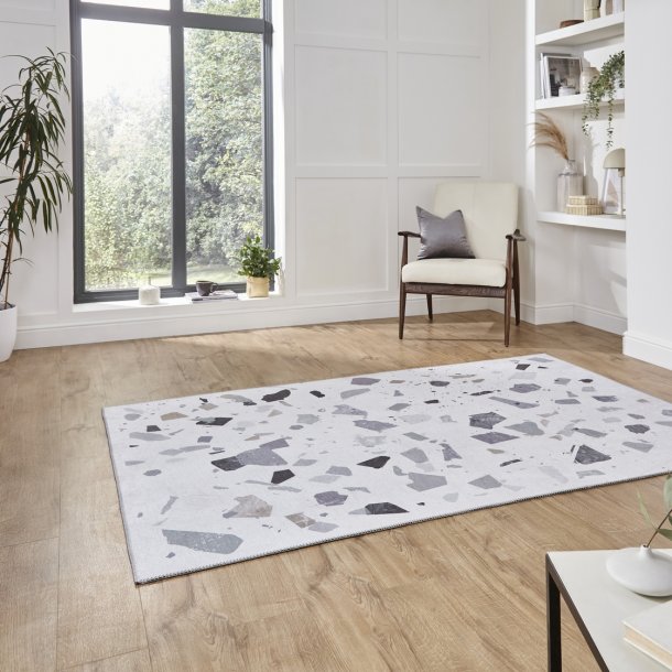 Modern Ivory & Grey Terrazzo-Pattern Rug – Contemporary Design for Stylish Interiors – Multiple Sizes