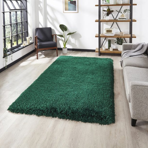 Luxurious Jewel Green Shaggy Rug – Plush High-Pile Texture in Vibrant Green – Multiple Sizes