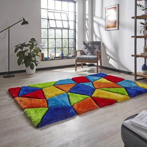 Vibrant Multicolored Geometric Shaggy Rug – Bold Modern Design, Plush High-Pile Texture – Multiple Sizes