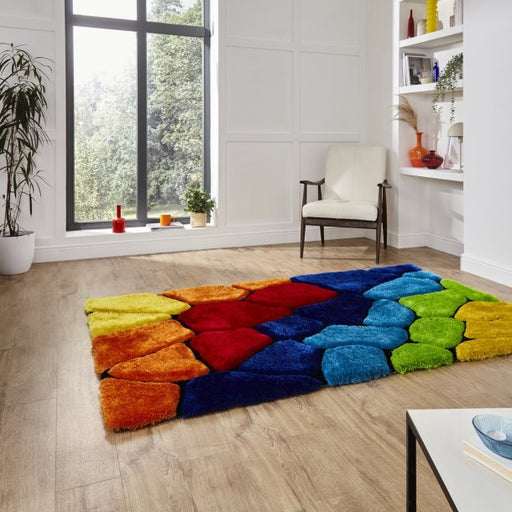 Vibrant Multicolored Pebble Shaggy Rug - High-Pile Statement Piece for Bold Interiors