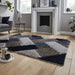 Elegant Grey & Navy Geometric Shaggy Rug – Plush Texture Modern Design – Multiple Sizes