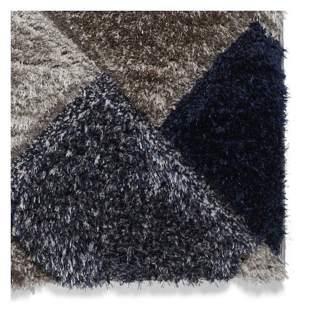 Elegant Grey & Navy Geometric Shaggy Rug – Plush Texture Modern Design – Multiple Sizes