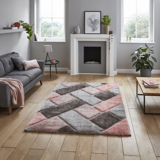 Chic Grey & Pink Chevron Pattern Rug – Soft Shaggy Texture – Multiple Sizes