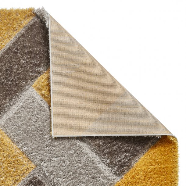 Striking Grey & Yellow Geometric Shaggy Rug – Soft Plush Texture – Multiple Sizes