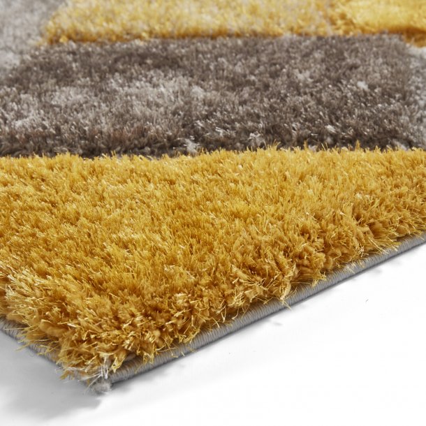 Striking Grey & Yellow Geometric Shaggy Rug – Soft Plush Texture – Multiple Sizes