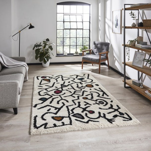 Adorable Cream & Black Abstract Art Rug - Playful Multi-Color Accents - Multiple Sizes Available