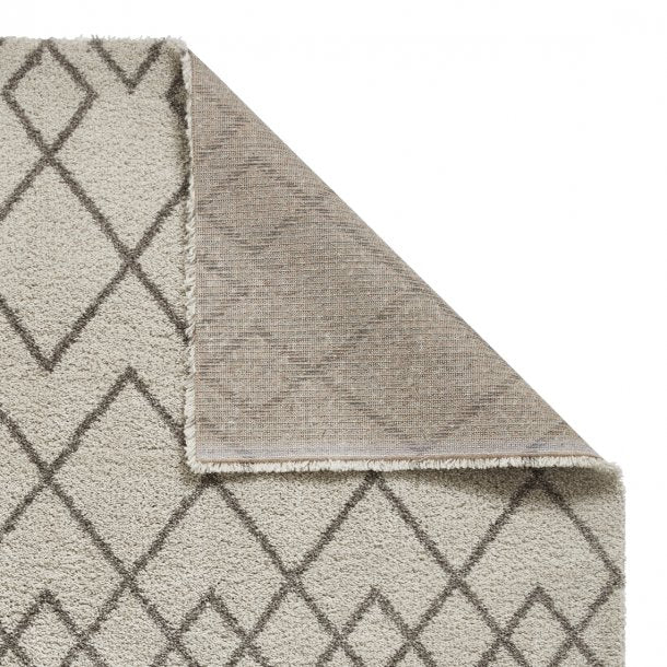 Elegant Cream & Grey Diamond Geometric Shaggy Rug – Soft Polypropylene Blend – Multiple Sizes