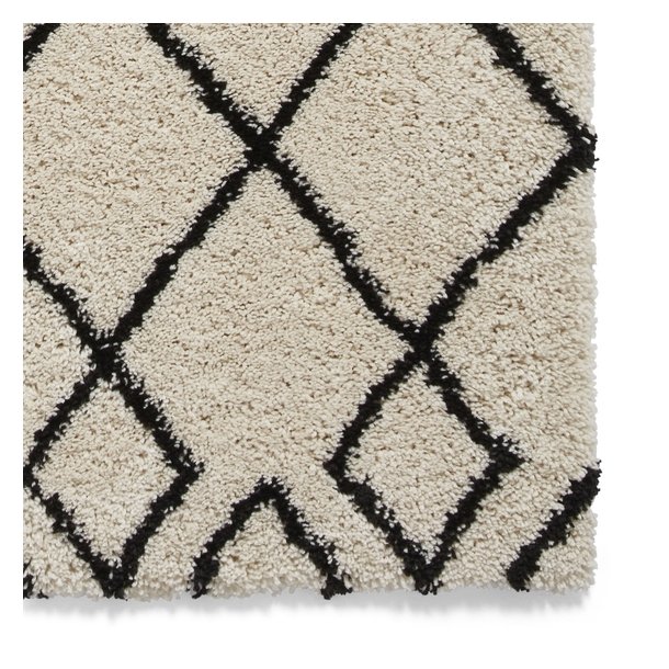 Contemporary White & Black Geometric Shag Rug – Luxurious Plush Texture – Multiple Sizes