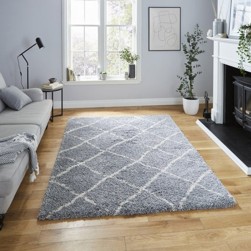 Luxurious Grey & Cream Shaggy Diamond Area Rug – Modern Comfort – Multiple Sizes