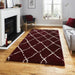 Bold Red & Cream Shaggy Rug - Diamond Lattice Pattern - Multiple Sizes