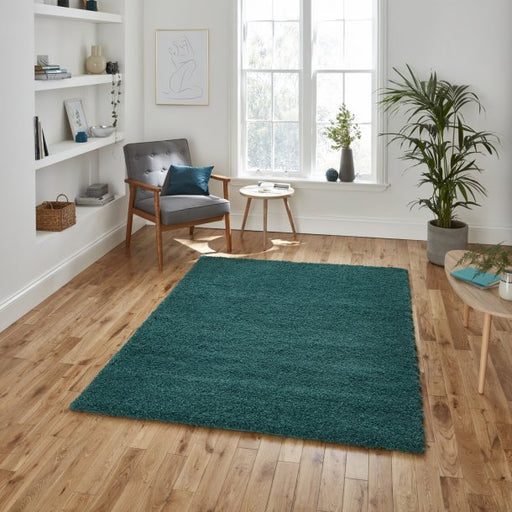  Luxurious Jewel Green Plush Shaggy Rug – Modern Solid Design – Multiple Sizes