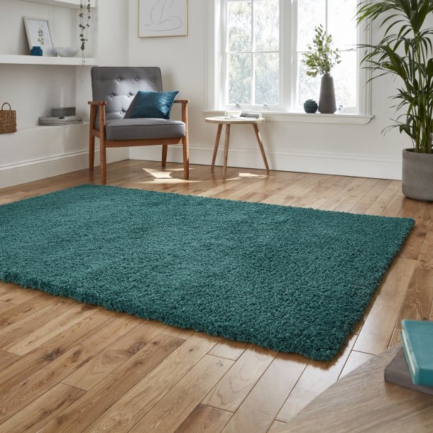 Hudson Plain Jewel Green Shag Pile Indoor Rug