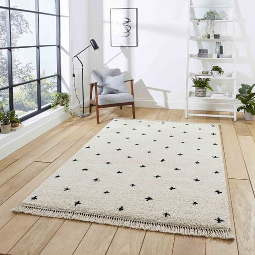 Luxurious White & Black Dotted Area Rug - Scandinavian Inspired Design - Multiple Sizes