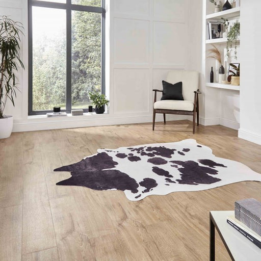 Classic Black & White Faux Cowhide Rug – Animal Print Design – Multiple Sizes