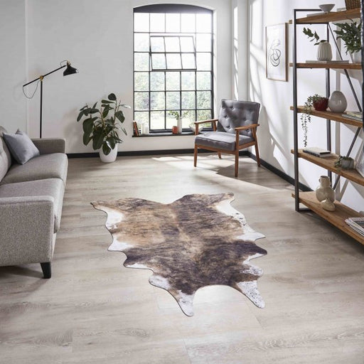 Chic Faux Cowhide Rug - Brown & White Natural Look - Animal Print Design - Multiple Sizes