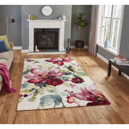 Vibrant Multicolored Tropical Floral Area Rug – Stunning Floral Design – Multiple Sizes