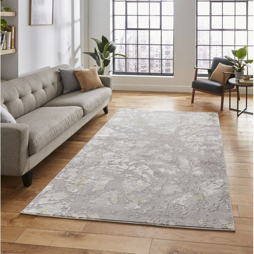  Luxurious Grey & Gold Abstract Wool Area Rug – Modern Textured Design – Multiple Sizes