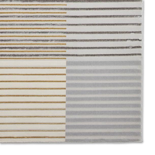 Elegant Grey & Gold Wool Area Rug with Geometric Striped Design – Multiple Sizes