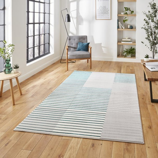 Contemporary Grey & Green Wool Area Rug – Geometric Striped Design, Multiple Sizes