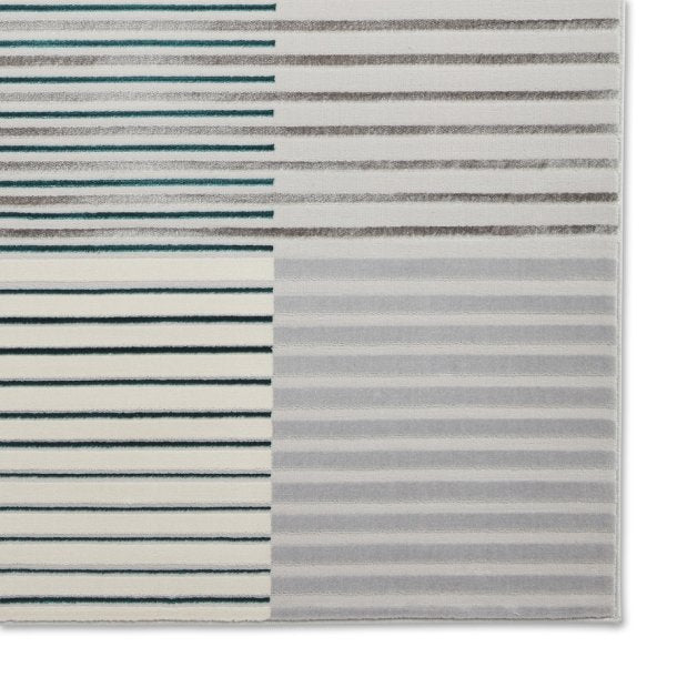 Contemporary Grey & Green Wool Area Rug – Geometric Striped Design - Multiple Sizes