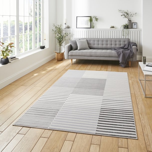 Contemporary Grey & Ivory Striped Wool Area Rug – Modern Linear Design, Multiple Sizes Available