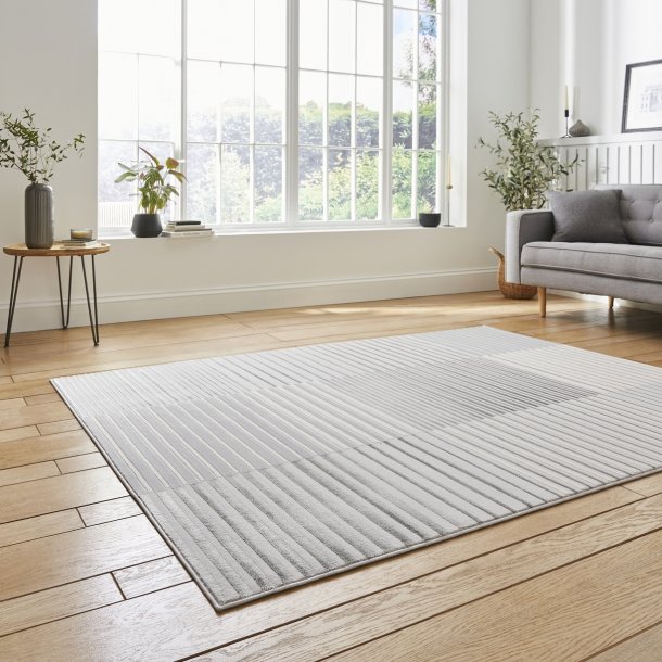 Contemporary Grey & Ivory Striped Wool Area Rug – Modern Linear Design, Multiple Sizes Available