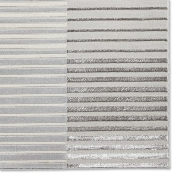 Contemporary Grey & Ivory Striped Wool Area Rug – Modern Linear Design - Multiple Sizes Available