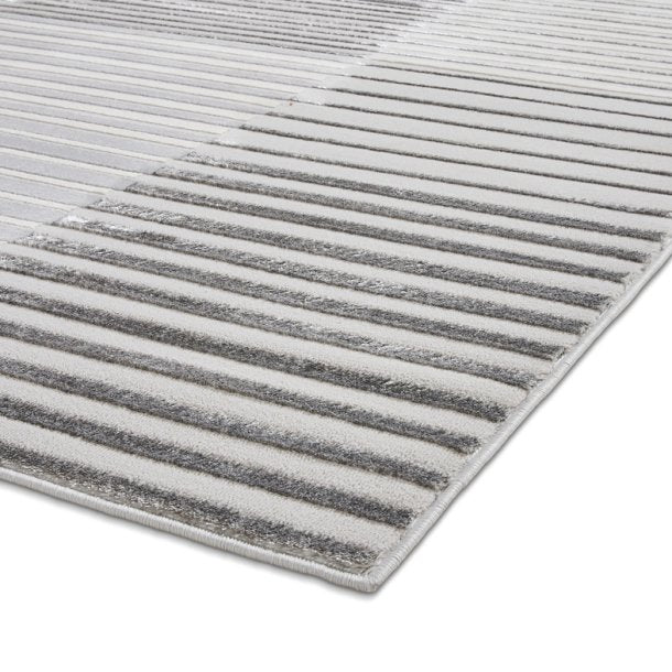 Contemporary Grey & Ivory Striped Wool Area Rug – Modern Linear Design - Multiple Sizes Available