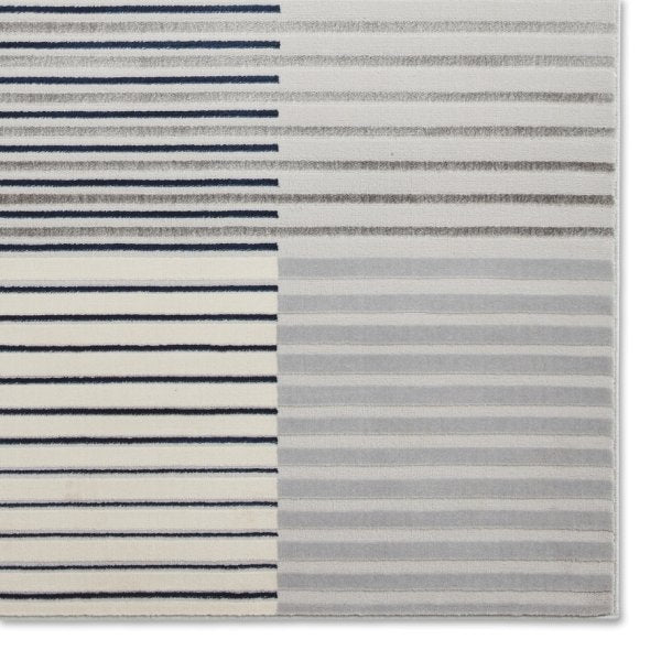 Contemporary Grey & Navy Wool Area Rug with Geometric Stripe Design – Multiple Sizes Available