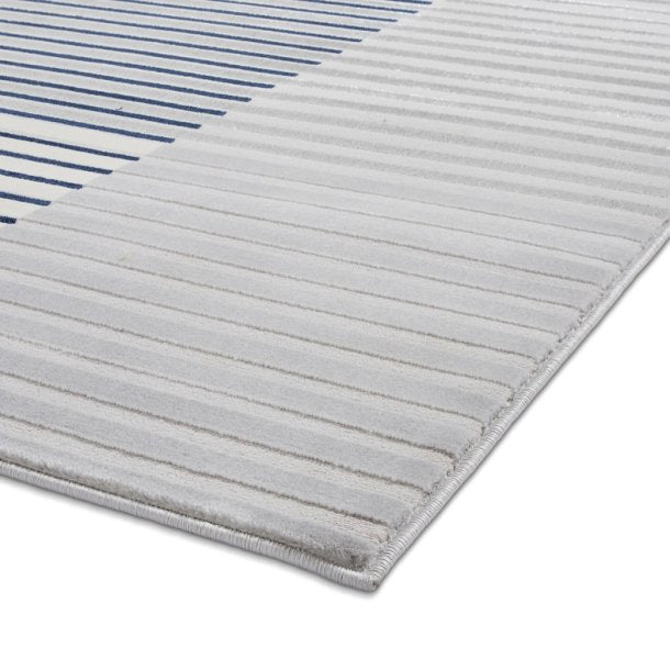 Contemporary Grey & Navy Wool Area Rug with Geometric Stripe Design – Multiple Sizes Available