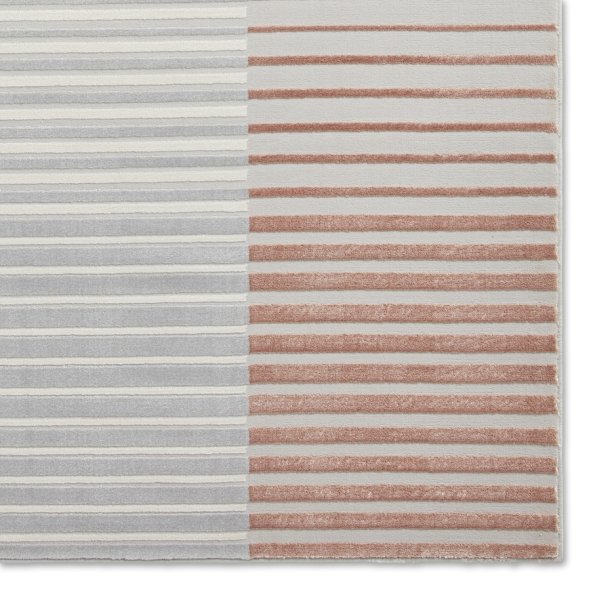 Elegant Grey & Rose Striped Area Rug - 100% Wool Construction - Multiple Sizes