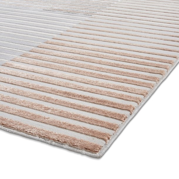 Elegant Grey & Rose Striped Area Rug - 100% Wool Construction - Multiple Sizes