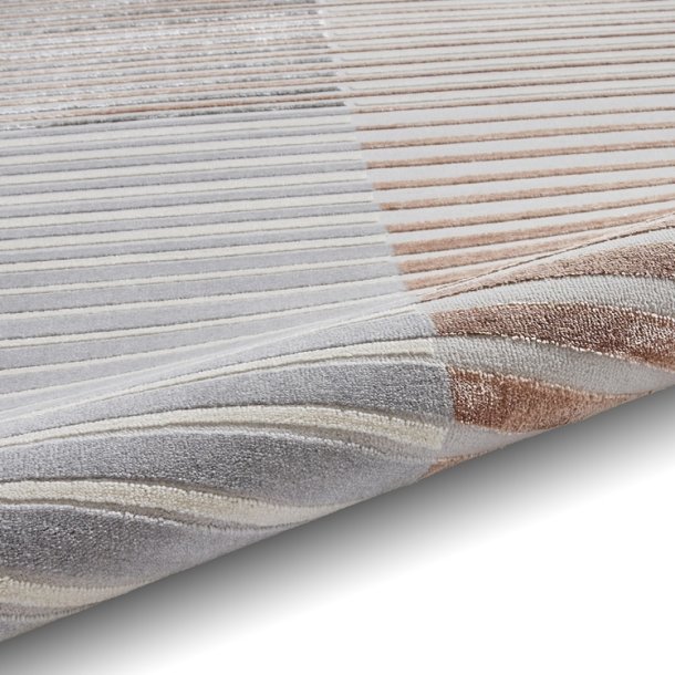 Elegant Grey & Rose Striped Area Rug - 100% Wool Construction - Multiple Sizes