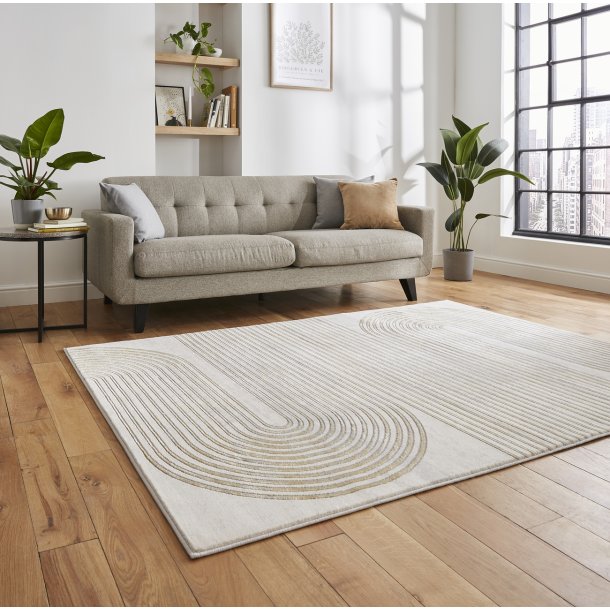 Contemporary Grey & Gold Wool Area Rug with Sculpted Line Design – Multiple Sizes