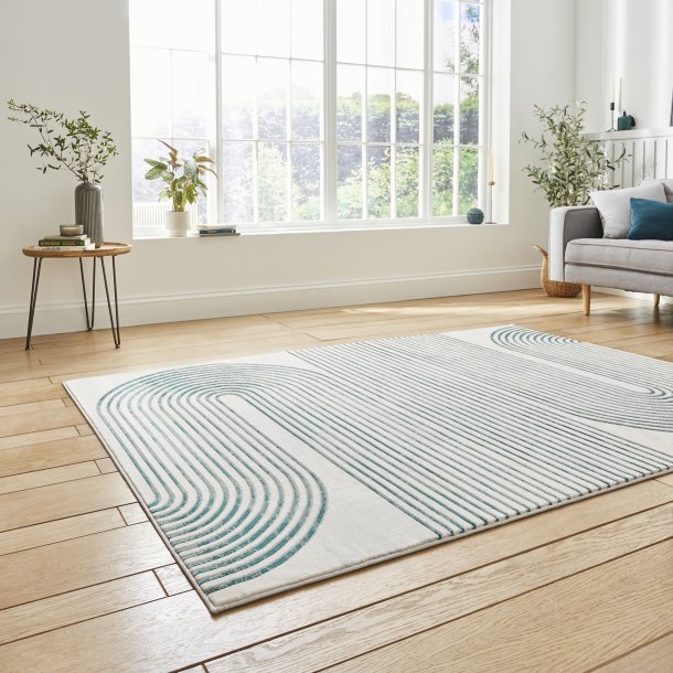 Contemporary Grey & Green Wool Rug with Bold Line Design – Multiple Sizes