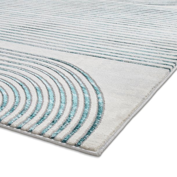 Grey & Green Living Room Rug With Swirl Design