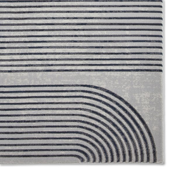 Modern Grey & Navy Wool Area Rug with Abstract Line Design – Multiple Sizes Available