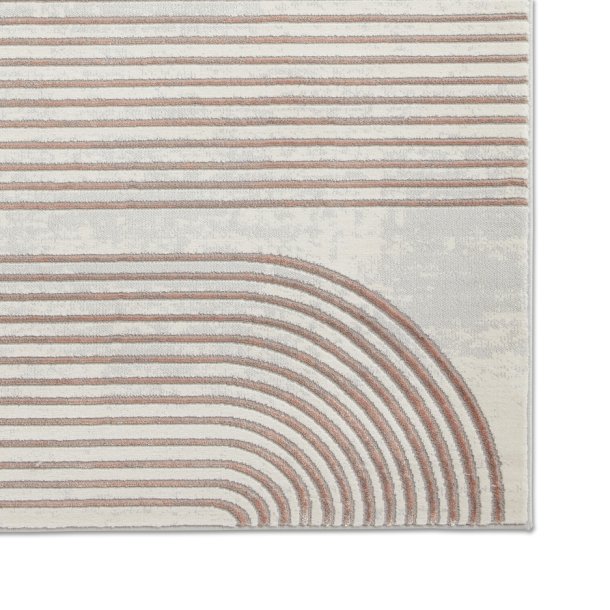 Elegant Grey & Rose Wool Area Rug with Modern Curved Line Design – Multiple Sizes